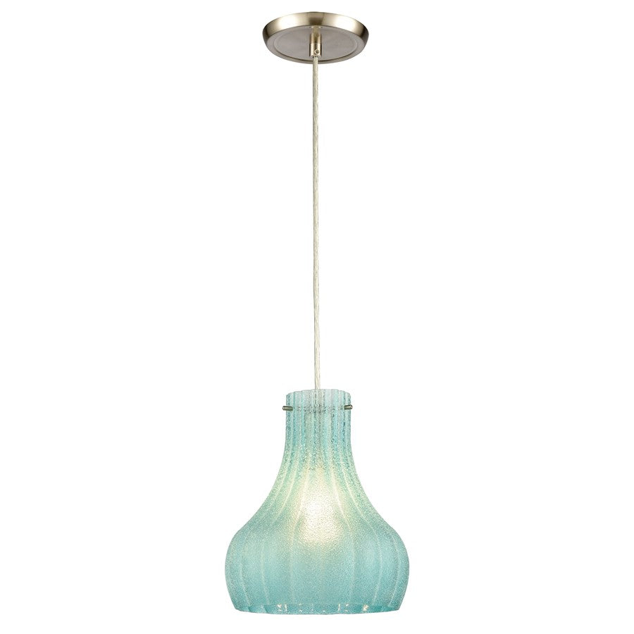 Atlas Lighting Coastal Scallop 8in 1-Light Mini Pendant | Transitional Satin Nickel and Green Glass | Kitchen Island & Breakfast | Model CL12148-BL