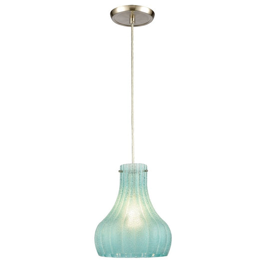 Atlas Lighting Coastal Scallop 8in 1-Light Mini Pendant | Transitional Satin Nickel and Green Glass | Kitchen Island & Breakfast | Model CL12148-BL