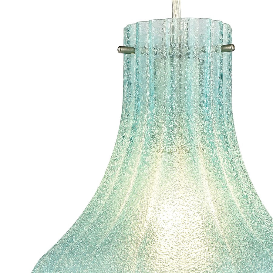 Atlas Lighting Coastal Scallop 8in 1-Light Mini Pendant | Transitional Satin Nickel and Green Glass | Kitchen Island & Breakfast | Model CL12148-BL