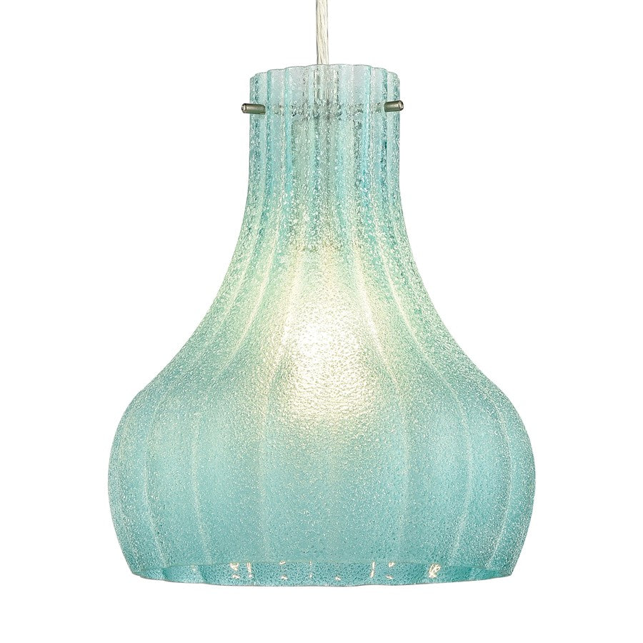 Atlas Lighting Coastal Scallop 8in 1-Light Mini Pendant | Transitional Satin Nickel and Green Glass | Kitchen Island & Breakfast | Model CL12148-BL