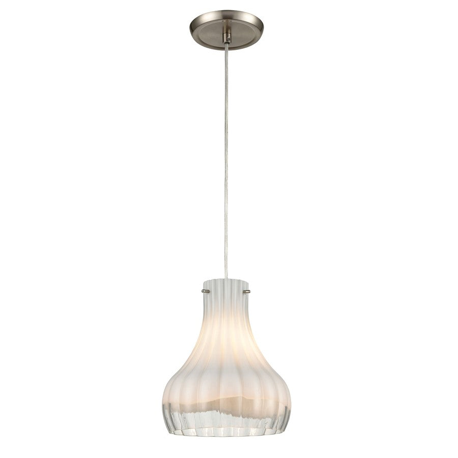 Atlas Lighting Coastal Scallop 8in 1-Light Mini Pendant | Transitional Satin Nickel and Opal White Glass | Kitchen Island | Model CL12148-WH1