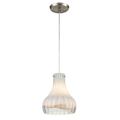 Atlas Lighting Coastal Scallop 8in 1-Light Mini Pendant | Transitional Satin Nickel and Opal White Glass | Kitchen Island | Model CL12148-WH1