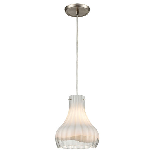 Atlas Lighting Coastal Scallop 8in 1-Light Mini Pendant | Transitional Satin Nickel and Opal White Glass | Kitchen Island | Model CL12148-WH1