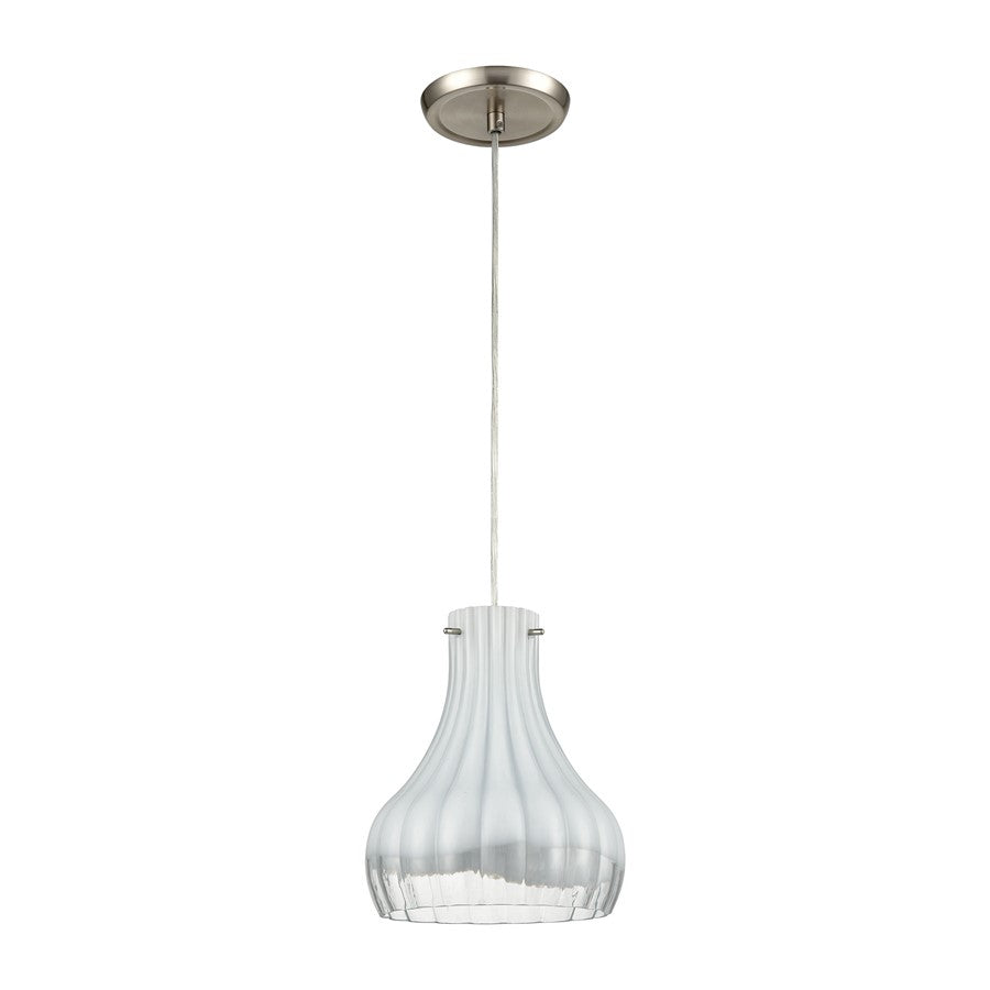 Atlas Lighting Coastal Scallop 8in 1-Light Mini Pendant | Transitional Satin Nickel and Opal White Glass | Kitchen Island | Model CL12148-WH1