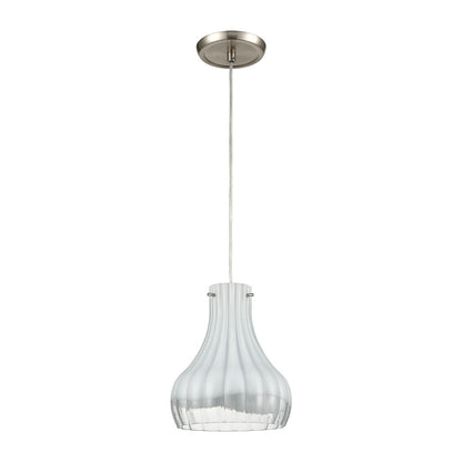 Atlas Lighting Coastal Scallop 8in 1-Light Mini Pendant | Transitional Satin Nickel and Opal White Glass | Kitchen Island | Model CL12148-WH1