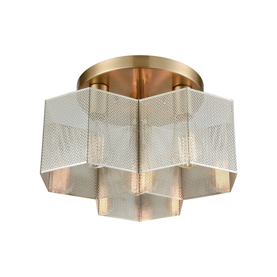Atlas Lighting Compartir 15in 3-Light Semi Flush Mount | Modern Satin Brass and Polished Nickel Honeycomb | Entryway & Hallway | Model CL12152-BS