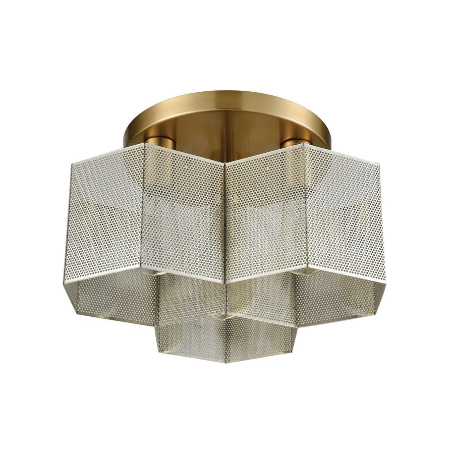 Atlas Lighting Compartir 15in 3-Light Semi Flush Mount | Modern Satin Brass and Polished Nickel Honeycomb | Entryway & Hallway | Model CL12152-BS