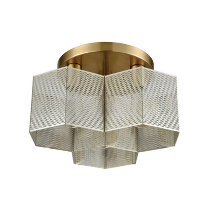 Atlas Lighting Compartir 15in 3-Light Semi Flush Mount | Modern Satin Brass and Polished Nickel Honeycomb | Entryway & Hallway | Model CL12152-BS