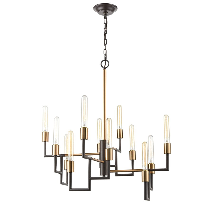 Atlas Lighting Congruency 29in 12-Light Chandelier | Modern Oil Rubbed Bronze and Satin Brass | Dining Room & Living Room | Model CL12156-BZ