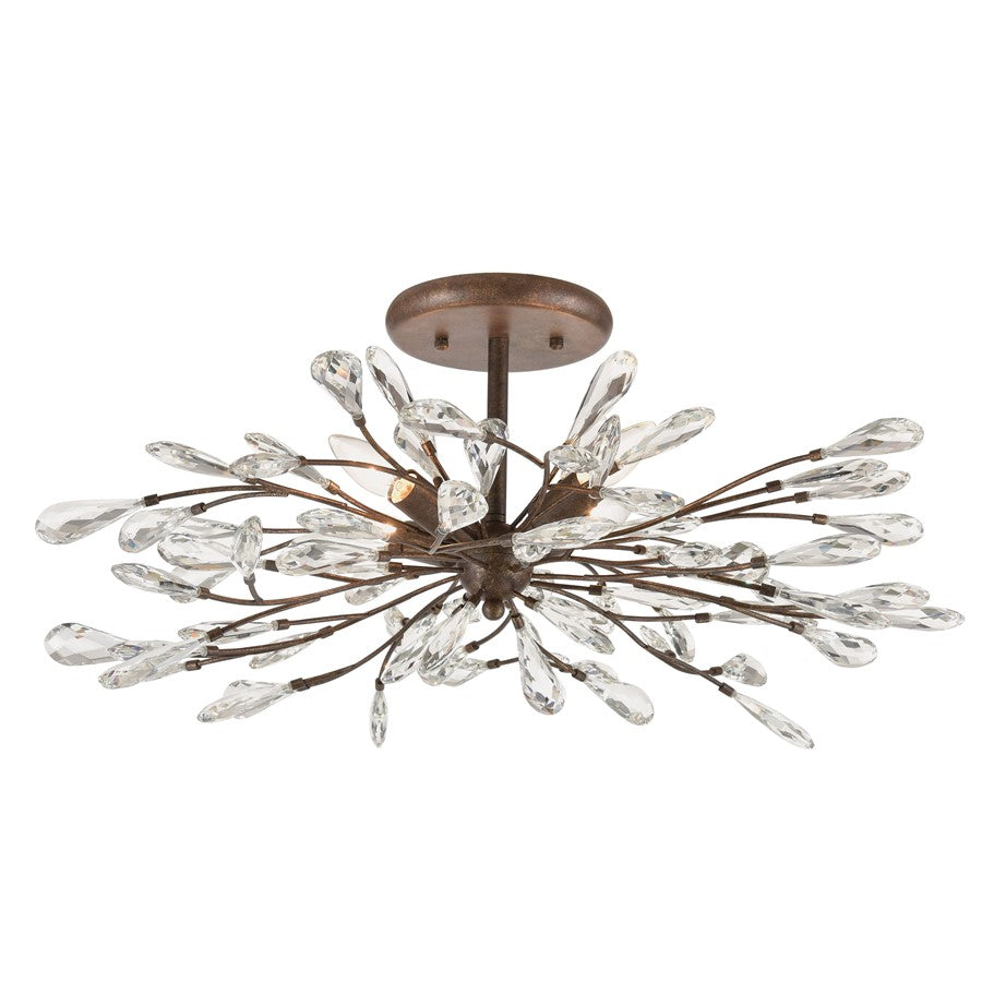 Atlas Lighting Crislett 28in 4-Light Semi Flush Mount | Transitional Sunglow Bronze and Clear Crystal | Dining Room & Living Room | Model CL12166-BZ