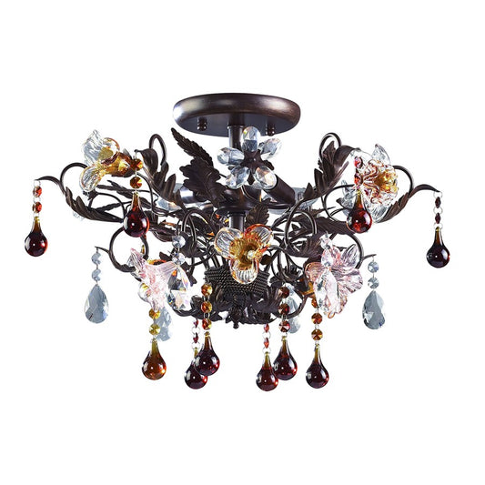 Atlas Lighting Cristallo Fiore 19in 3-Light Semi-Flush Mount | Traditional Bronze and Multicolor Crystal | Entryway & Hallway | Model CL12173-BZ