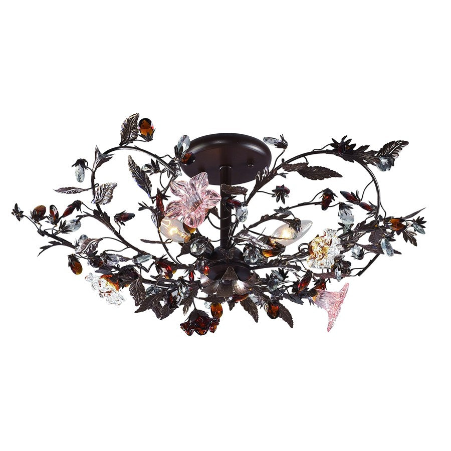 Atlas Lighting Cristallo Fiore 27in 3-Light Semi-Flush Mount | Traditional Bronze and Multicolor Crystal | Entryway & Dining Room | Model CL12174-BZ
