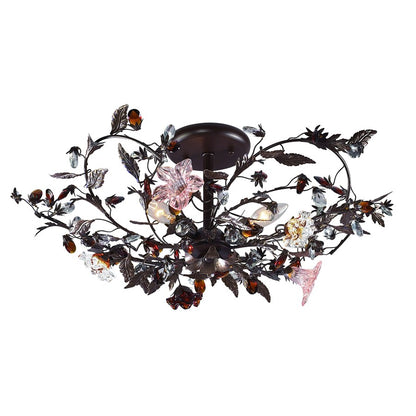 Atlas Lighting Cristallo Fiore 27in 3-Light Semi-Flush Mount | Traditional Bronze and Multicolor Crystal | Entryway & Dining Room | Model CL12174-BZ