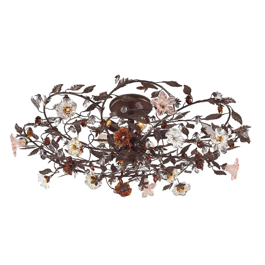 Atlas Lighting Cristallo Fiore 38in 6-Light Flush Mount | Traditional Bronze and Multicolor Crystal | Living Room & Entryway | Model CL12175-BZ