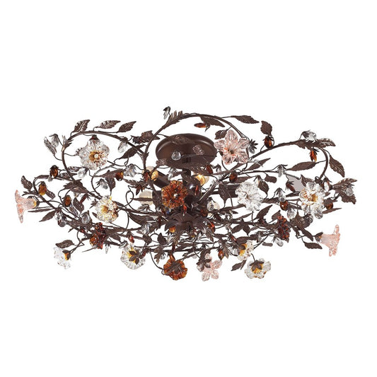 Atlas Lighting Cristallo Fiore 38in 6-Light Flush Mount | Traditional Bronze and Multicolor Crystal | Living Room & Entryway | Model CL12175-BZ