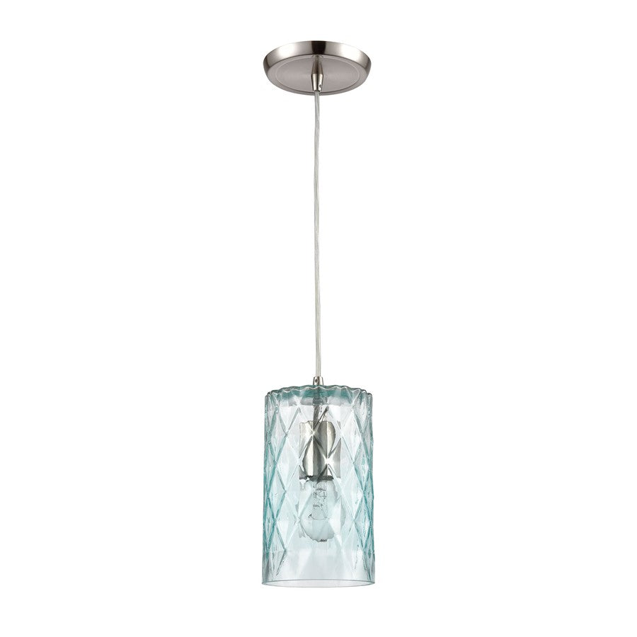 Atlas Lighting Diamond Pleat 5" 1Lt Pendant, Satin Nickel/Blue