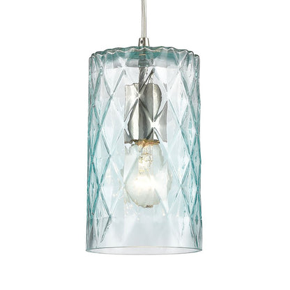 Atlas Lighting Diamond Pleat 5" 1Lt Pendant, Satin Nickel/Blue