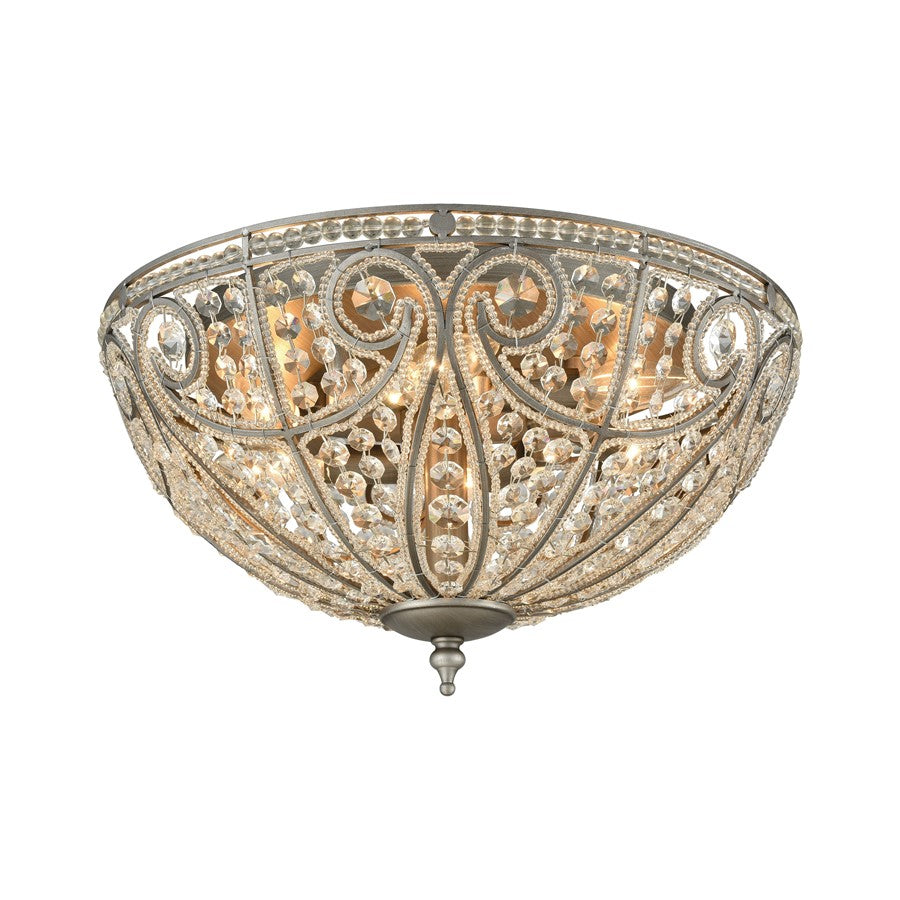 Atlas Elizabethan 17in 6-Light Flush Mount | Traditional Weathered Zinc and Clear Crystal | Entryway & Hallway | 17 x 17 x 10 in | Model CL12214-SV