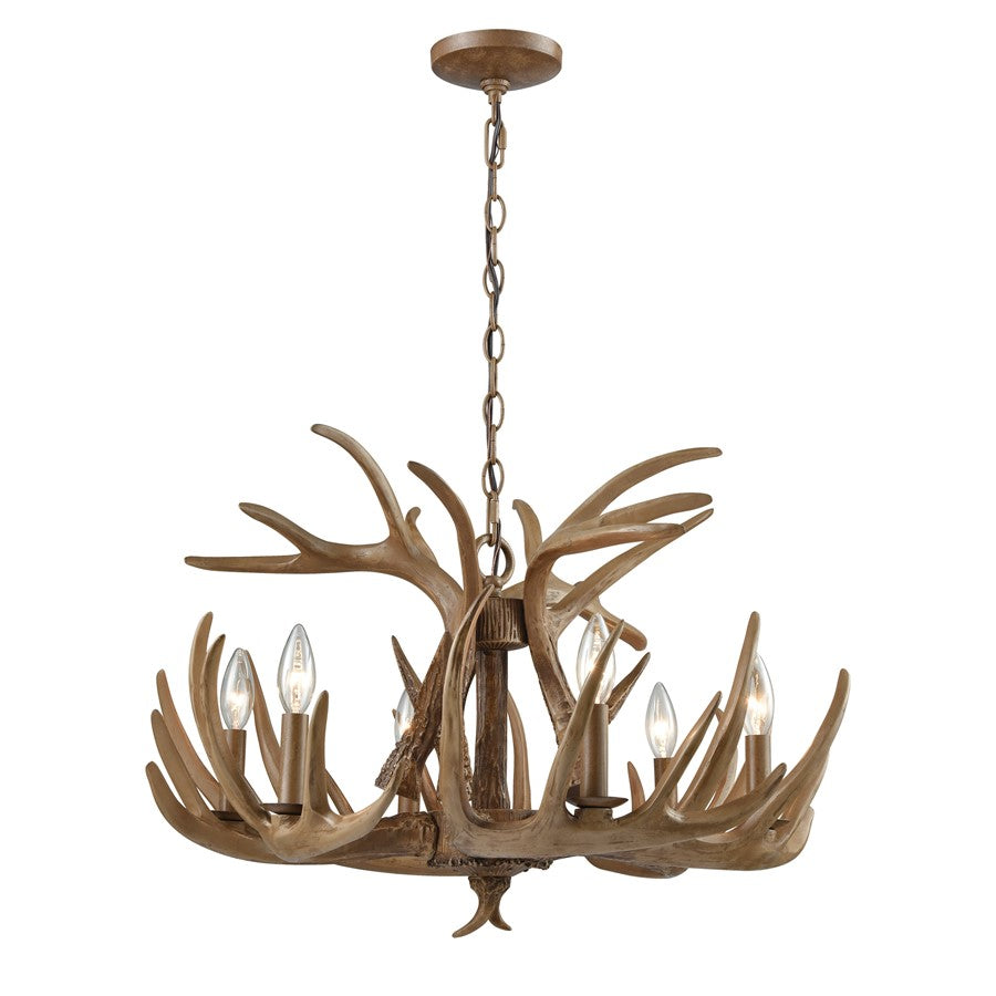 Atlas Elk 25in 6-Light Chandelier | Traditional Wood Tone Brown Composite | Dining Room & Living Room | 25 x 25 x 18 in | Model CL12222-BN