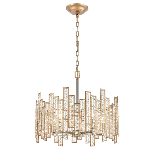 Atlas Lighting Equilibrium 19in 5-Light Chandelier | Modern Matte Gold and Polished Chrome Crystal | Dining Room & Living Room | Model CL12238-GD
