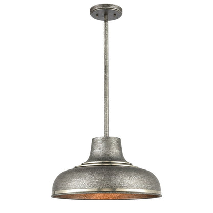 Atlas Kerin 16in 1-Light Pendant | Transitional Textured Silvery Gray and Polished Nickel Metal | Dining Room & Kitchen Island | Model CL12309-SV