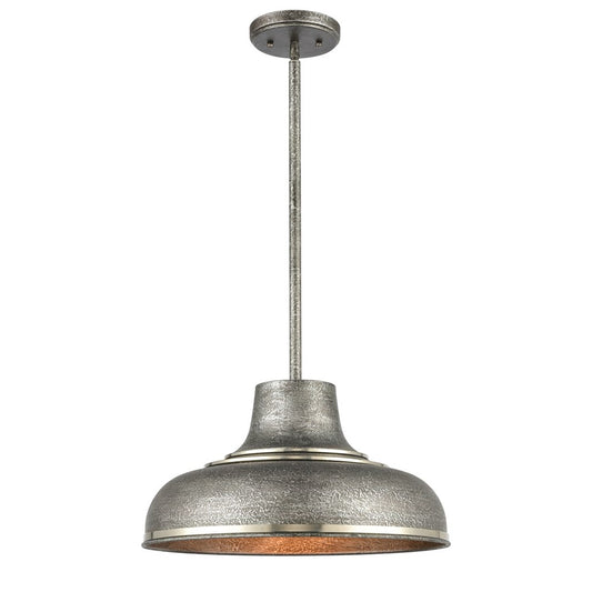 Atlas Kerin 16in 1-Light Pendant | Transitional Textured Silvery Gray and Polished Nickel Metal | Dining Room & Kitchen Island | Model CL12309-SV