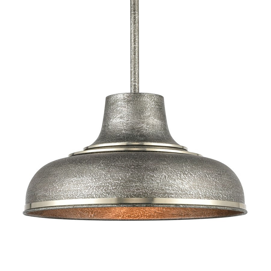 Atlas Kerin 16in 1-Light Pendant | Transitional Textured Silvery Gray and Polished Nickel Metal | Dining Room & Kitchen Island | Model CL12309-SV
