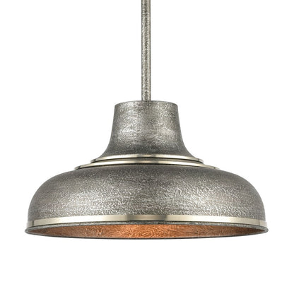 Atlas Kerin 16in 1-Light Pendant | Transitional Textured Silvery Gray and Polished Nickel Metal | Dining Room & Kitchen Island | Model CL12309-SV