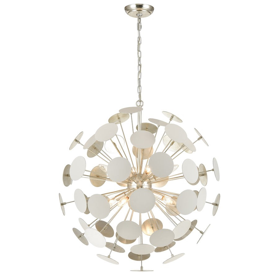 Atlas Lighting Modish 28in 8-Light Chandelier | Modern Matte White and Silver Leaf Metal | Dining Room & Living Room | Model CL12348-WH