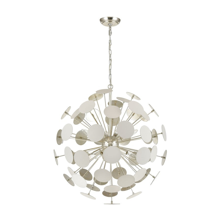 Atlas Lighting Modish 28in 8-Light Chandelier | Modern Matte White and Silver Leaf Metal | Dining Room & Living Room | Model CL12348-WH