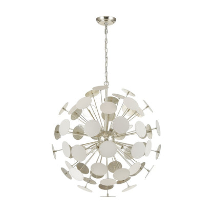 Atlas Lighting Modish 28in 8-Light Chandelier | Modern Matte White and Silver Leaf Metal | Dining Room & Living Room | Model CL12348-WH