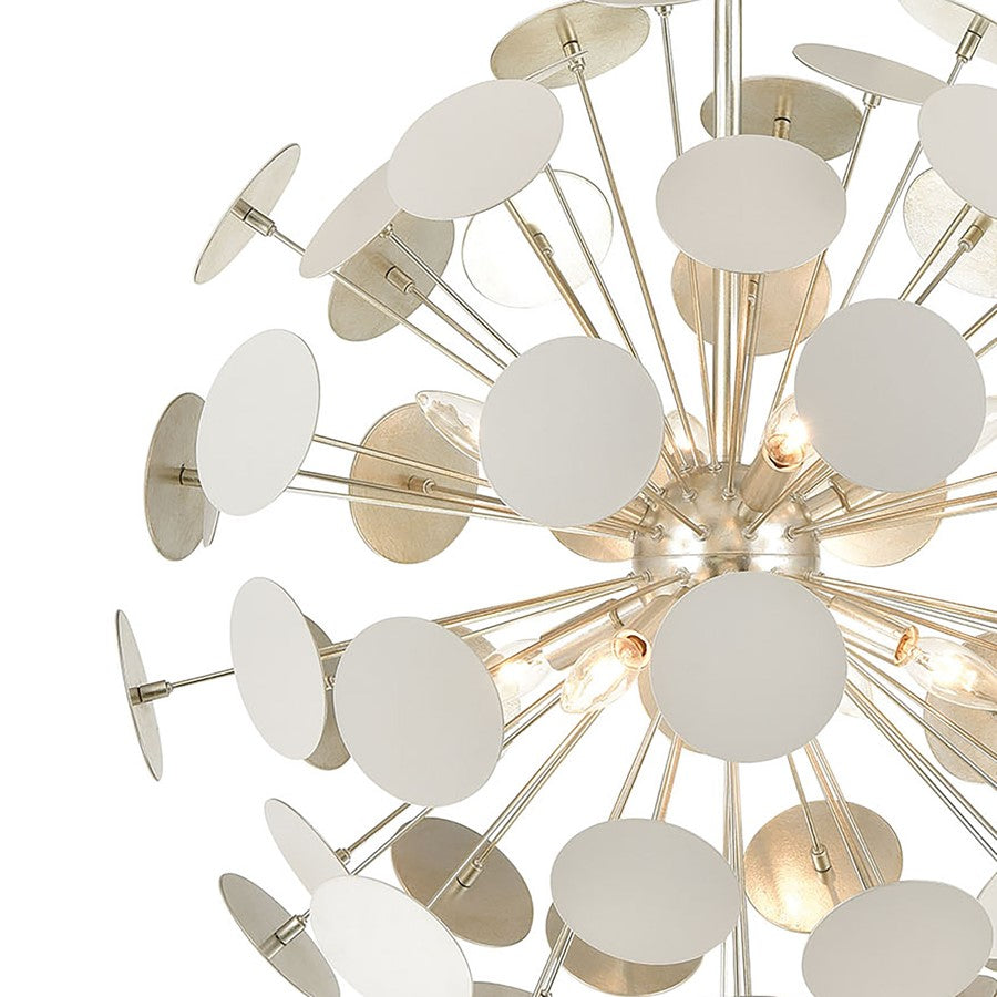 Atlas Lighting Modish 28in 8-Light Chandelier | Modern Matte White and Silver Leaf Metal | Dining Room & Living Room | Model CL12348-WH