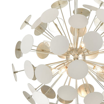 Atlas Lighting Modish 28in 8-Light Chandelier | Modern Matte White and Silver Leaf Metal | Dining Room & Living Room | Model CL12348-WH