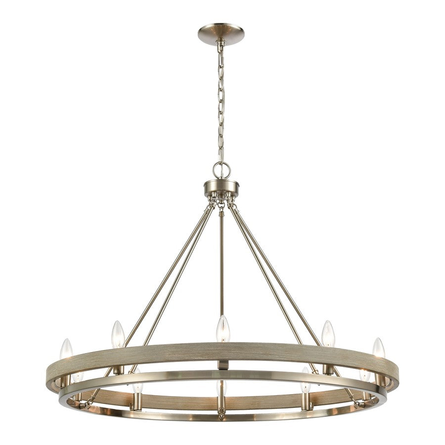 Atlas Lighting Ramsey 34in 10-Light Chandelier | Transitional Satin Nickel Metal | Dining Room & Living Room | 34 x 34 x 24 in | Model CL12390-NK
