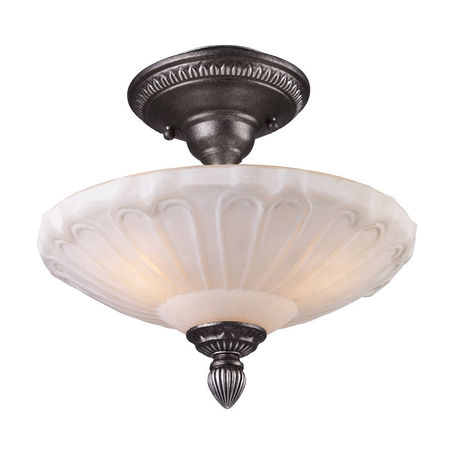Atlas Lighting Restoration 12in 3-Light Semi-Flush Mount | Traditional Dark Silver and White Glass | Dining Room & Living Room | Model CL12396-SV