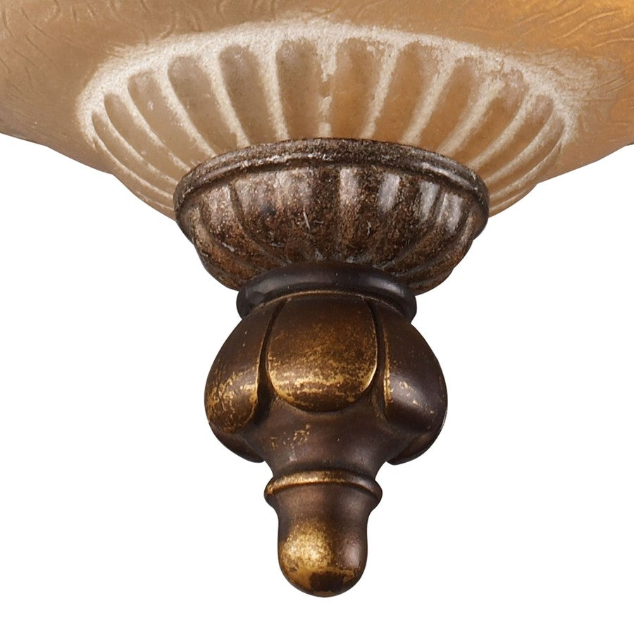 Atlas Lighting Restoration 12in 3-Light Semi-Flush Mount | Traditional Golden Bronze and Amber Glass | Dining Room & Living Room | Model CL12397-BZ