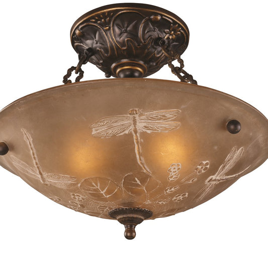 Atlas Lighting Restoration 16in 3-Light Semi-Flush Mount | Traditional Golden Bronze and Amber Glass | Entryway & Hallway | Model CL12401-BZ