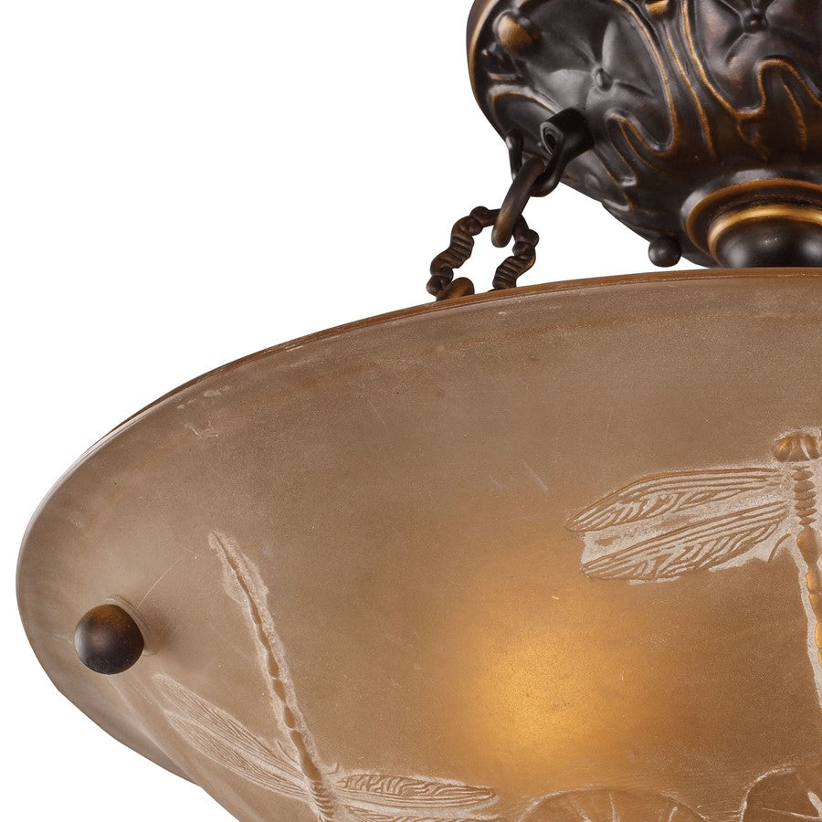 Atlas Lighting Restoration 16in 3-Light Semi-Flush Mount | Traditional Golden Bronze and Amber Glass | Entryway & Hallway | Model CL12401-BZ