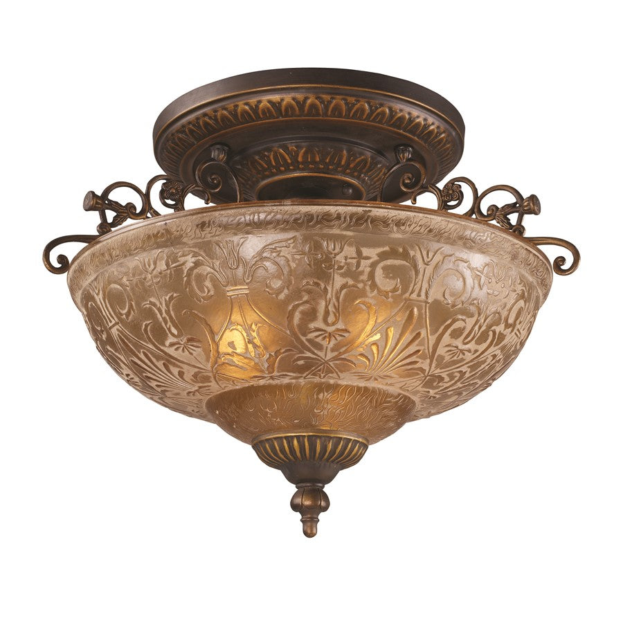 Atlas Lighting Restoration 19in 3-Light Semi-Flush Mount | Traditional Golden Bronze and Amber Glass | Entryway & Hallway | Model CL12403-BZ