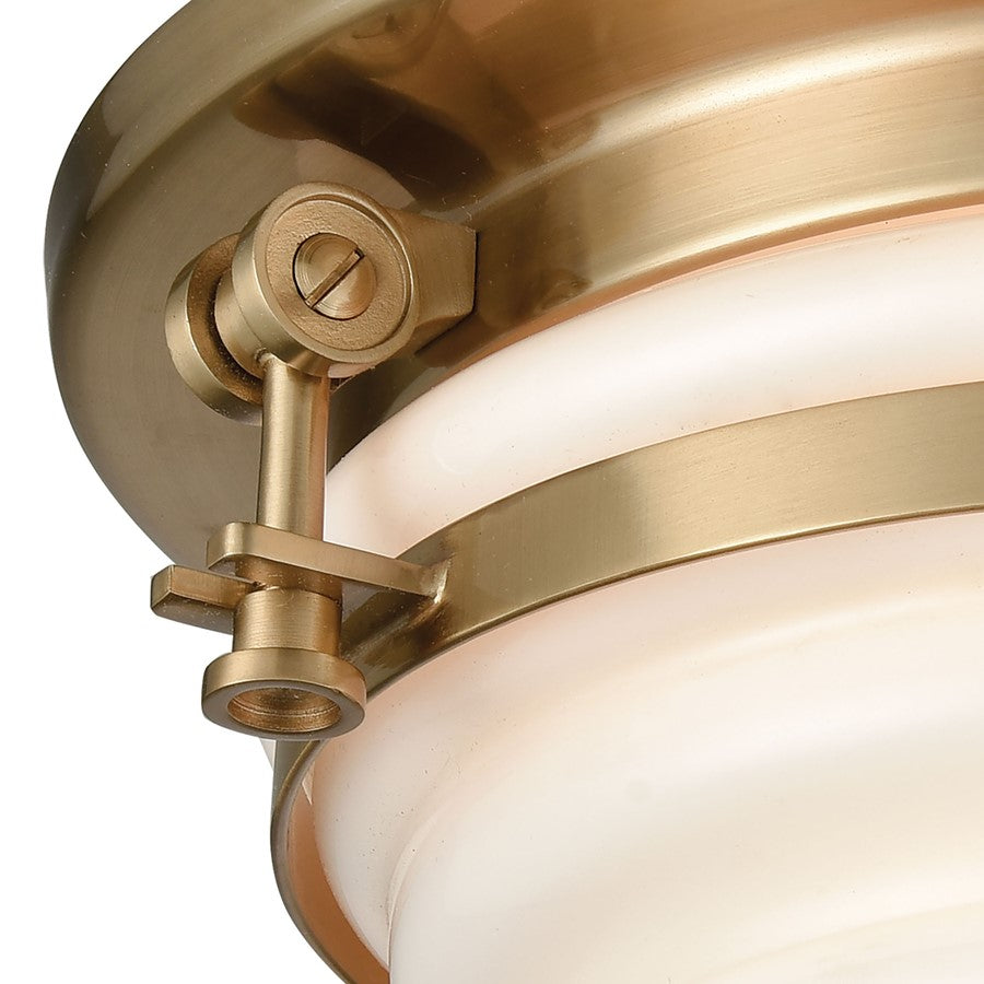 Atlas Lighting Riley 12in 2-Light Flush Mount | Transitional Satin Brass and White Glass | Entryway & Hallway | 12 x 12 x 6 in | Model CL12412-BS