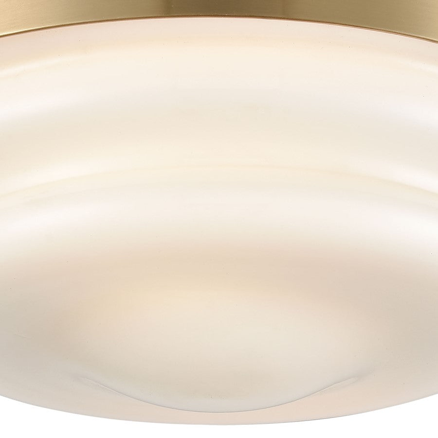 Atlas Lighting Riley 12in 2-Light Flush Mount | Transitional Satin Brass and White Glass | Entryway & Hallway | 12 x 12 x 6 in | Model CL12412-BS