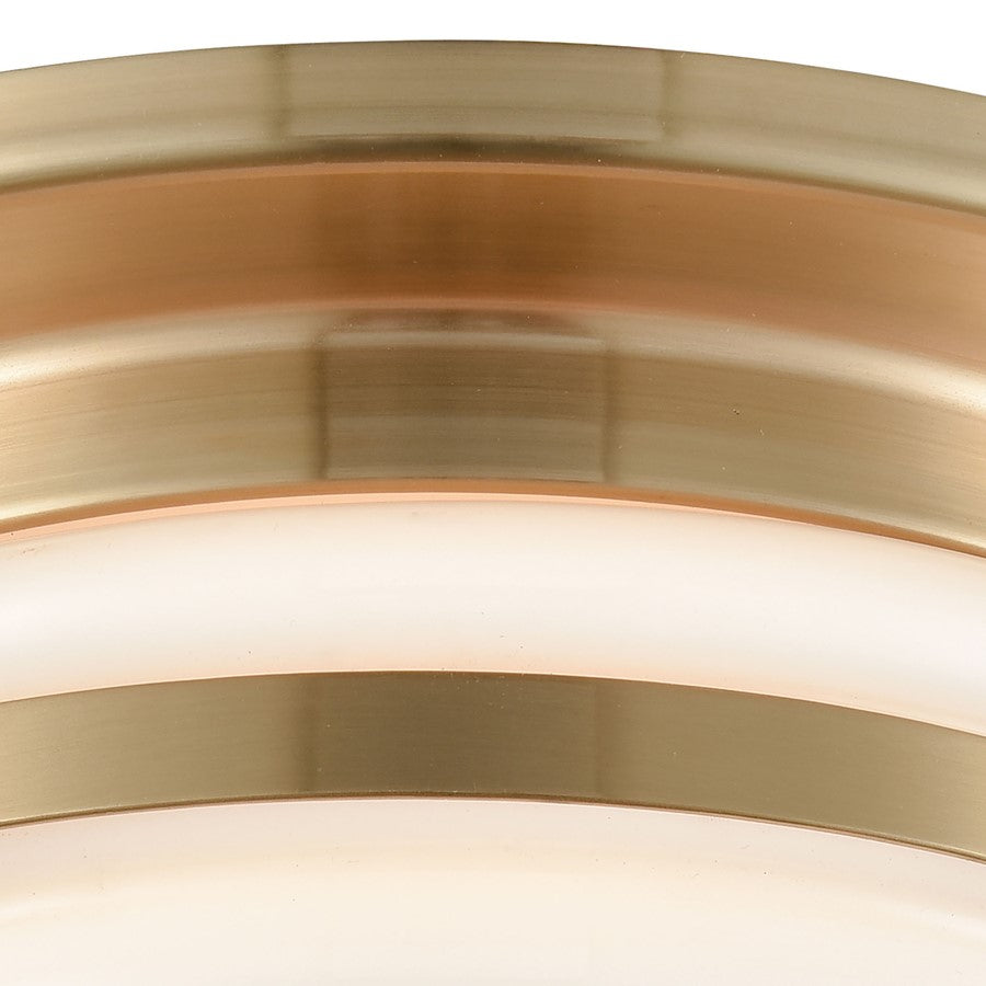 Atlas Lighting Riley 12in 2-Light Flush Mount | Transitional Satin Brass and White Glass | Entryway & Hallway | 12 x 12 x 6 in | Model CL12412-BS