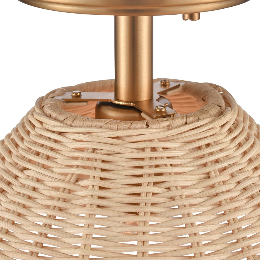 Atlas Lighting Rydell 14in 1-Light Semi-Flush Mount | Transitional Brushed Gold and Natural Rattan | Entryway & Hallway | Model CL12419-GD