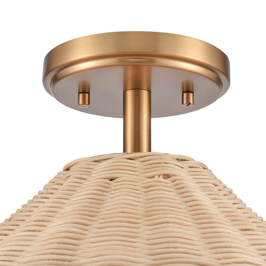 Atlas Lighting Rydell 14in 1-Light Semi-Flush Mount | Transitional Brushed Gold and Natural Rattan | Entryway & Hallway | Model CL12419-GD