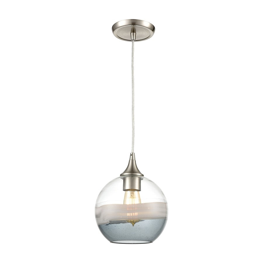 Atlas Lighting Sutter Creek 8in 1-Light Pendant | Modern Satin Nickel and Gray Seeded Glass | Kitchen Island & Dining Room | Model CL12451-NK