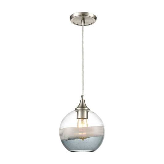 Atlas Lighting Sutter Creek 8in 1-Light Pendant | Modern Satin Nickel and Gray Seeded Glass | Kitchen Island & Dining Room | Model CL12451-NK