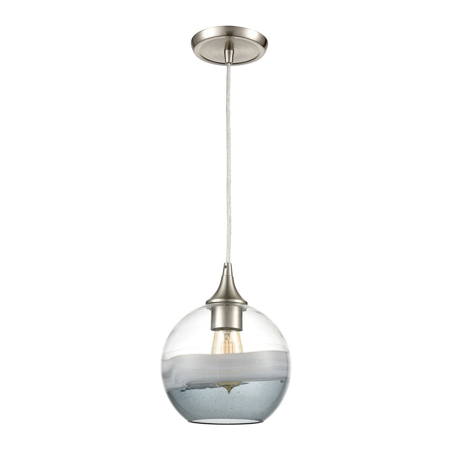 Atlas Lighting Sutter Creek 8in 1-Light Pendant | Modern Satin Nickel and Gray Seeded Glass | Kitchen Island & Dining Room | Model CL12451-NK