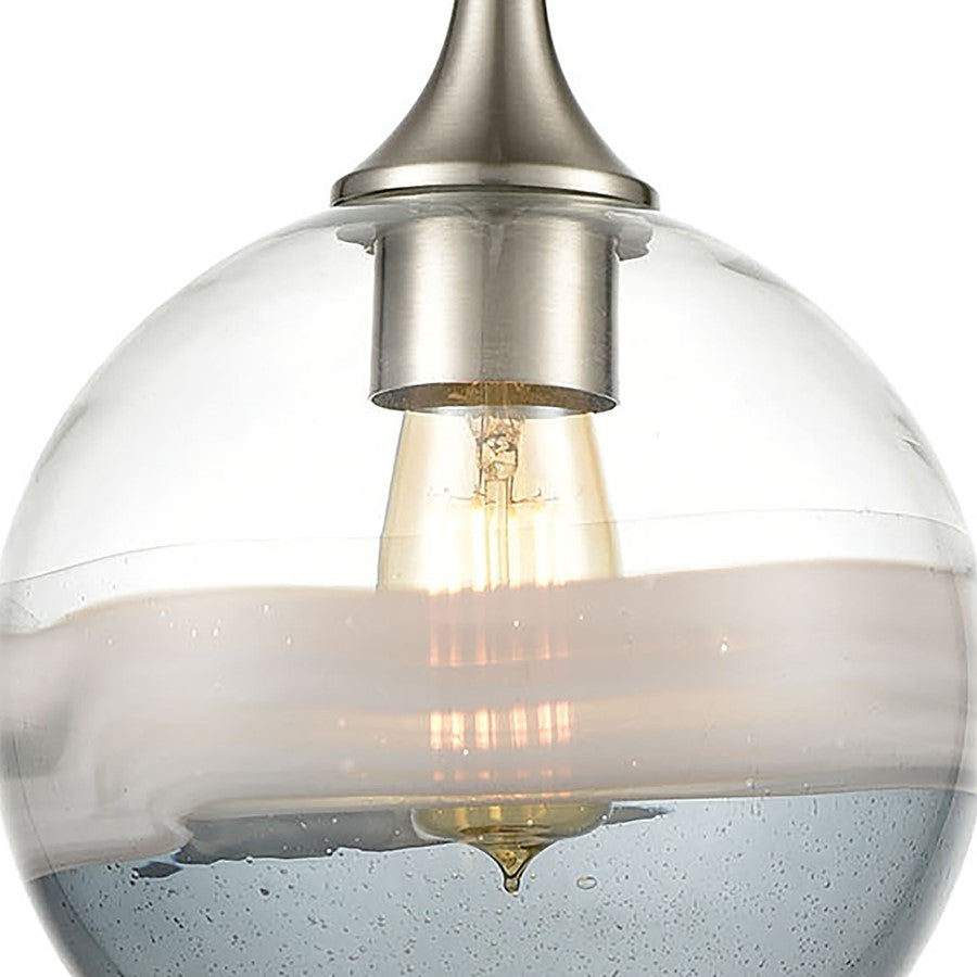 Atlas Lighting Sutter Creek 8in 1-Light Pendant | Modern Satin Nickel and Gray Seeded Glass | Kitchen Island & Dining Room | Model CL12451-NK
