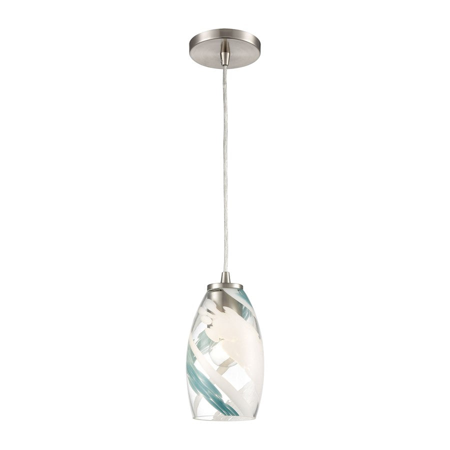 Atlas Lighting Turbulence 5in 1-Light Pendant | Modern Satin Nickel and Multicolor Glass | Kitchen Island & Dining Room | Model CL12473-NK