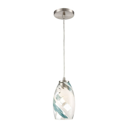 Atlas Lighting Turbulence 5in 1-Light Pendant | Modern Satin Nickel and Multicolor Glass | Kitchen Island & Dining Room | Model CL12473-NK